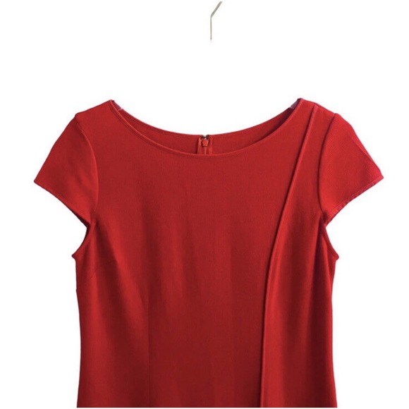 St. John Red Dress Wool Blend Scoop Neck Cap Sleeve Size 8 Career To Cocktail - Picture 7 of 7